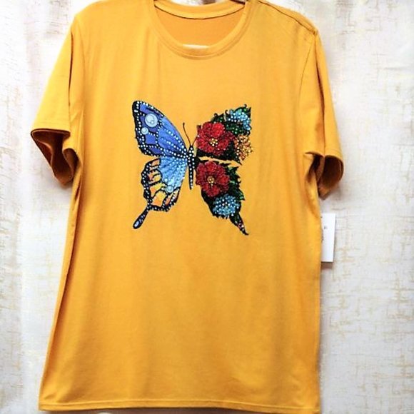 Butterfly, HANDMADE, Ladies Tee, Bling T-Shirt, Rhinestone, Perfect Gift. - Picture 3 of 6